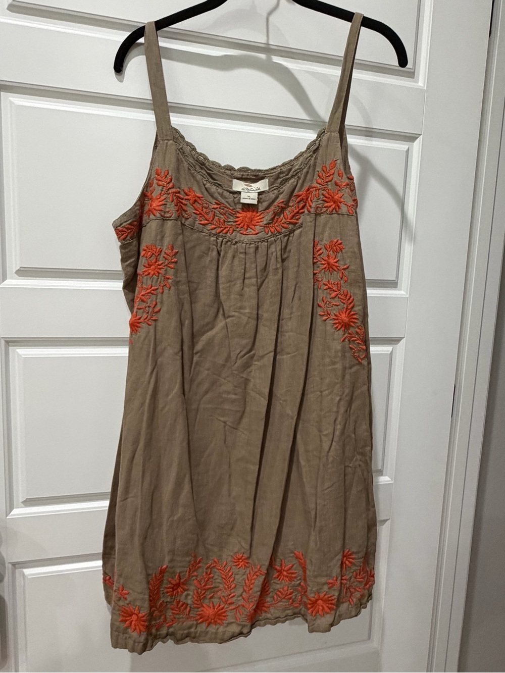 Taupe Embroidered Sundress with Orange Floral Detail